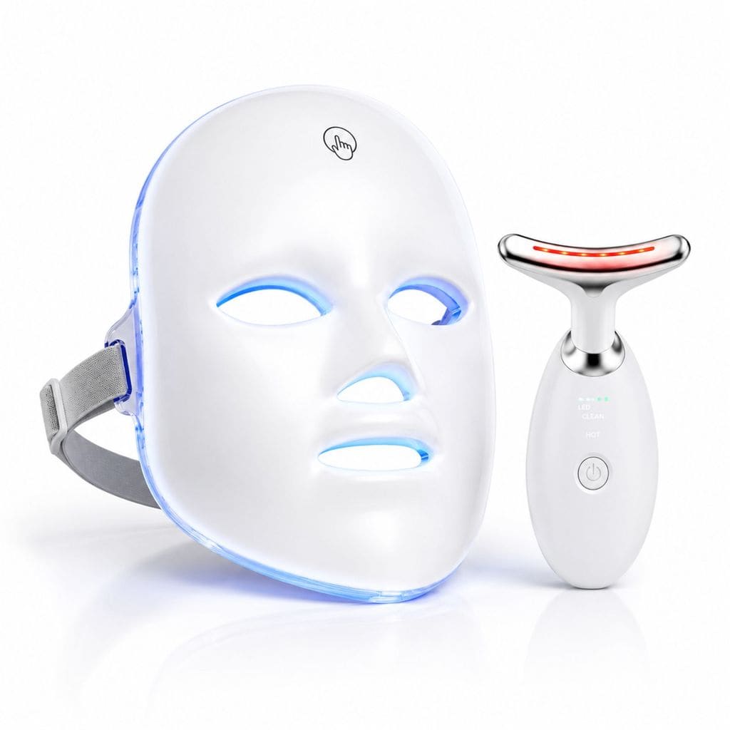 Máscara LED 7 Cores Fototerapia 90 LEDs Com Massageador Facial LED Vibratório para Rosto e Pescoço, Sem Fio USB